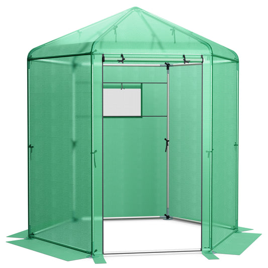 Hexagonal Walk-In Greenhouse, PE Cover, Metal Frame, Green Greenhouses Green at Gallery Canada