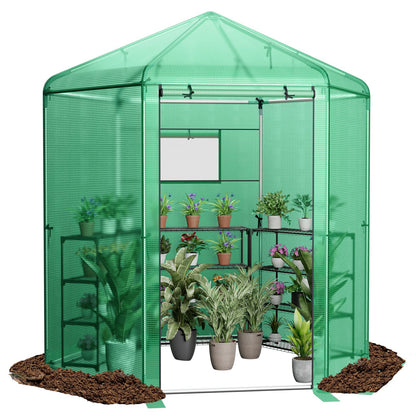Walk-In Hexagonal Greenhouse with PE Cover and Metal Frame, Green Greenhouses at Gallery Canada