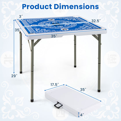 35 Inch 4 Player Folding Mahjong Table, Cup Holders, Light Blue Game Room at Gallery Canada