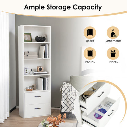 6-Tier Tall Freestanding Bookshelf with 4 Open Shelves and 2 Drawers, White Bookcases at Gallery Canada