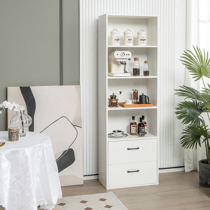 6-Tier Tall Freestanding Bookshelf with 4 Open Shelves and 2 Drawers, White Bookcases at Gallery Canada