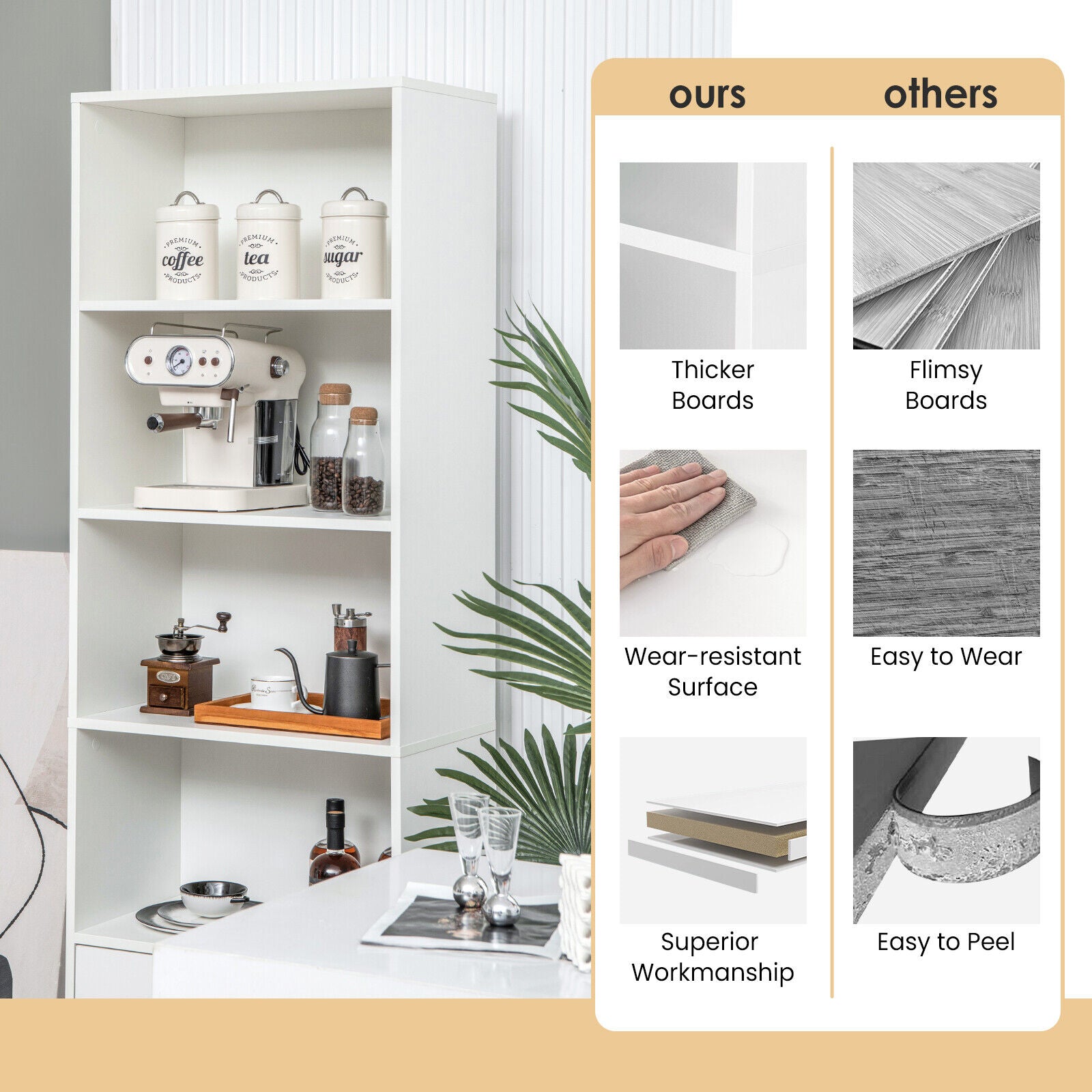 6-Tier Tall Freestanding Bookshelf with 4 Open Shelves and 2 Drawers, White Bookcases at Gallery Canada