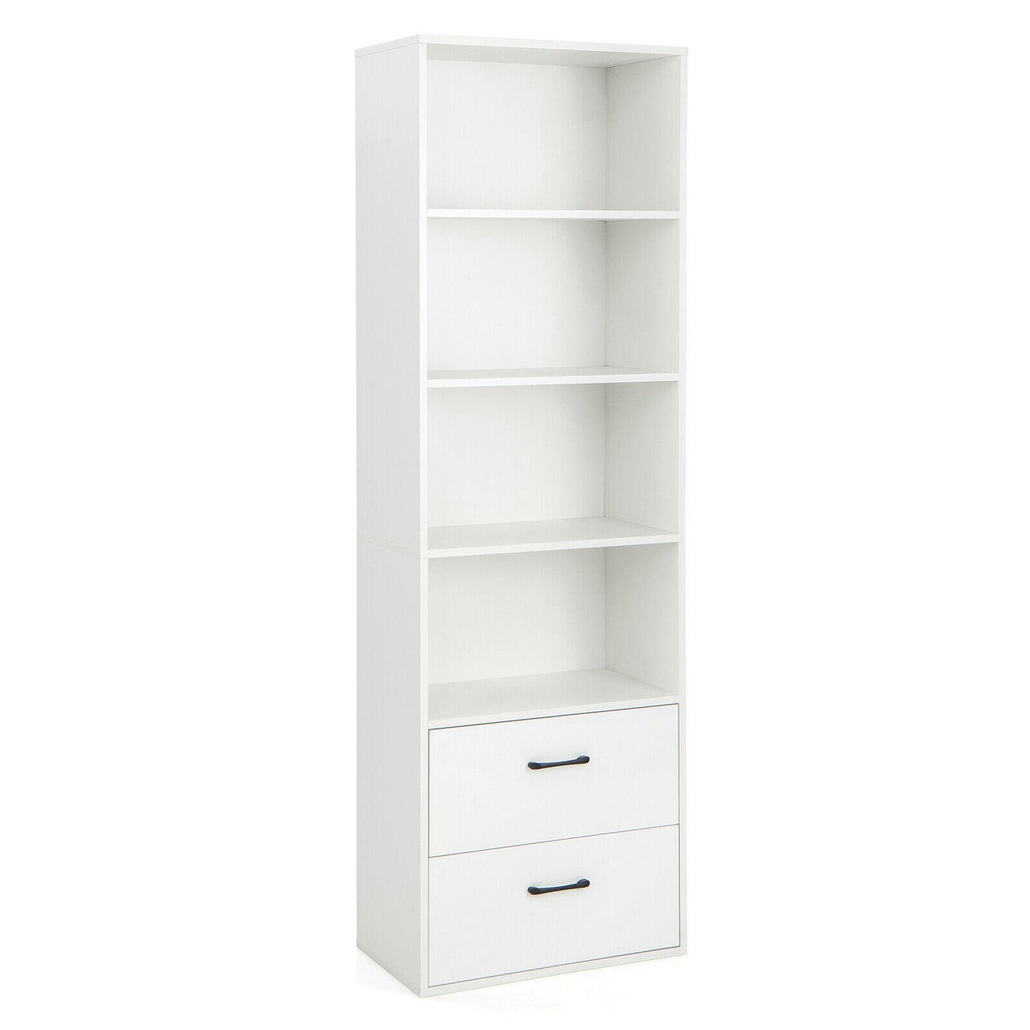 6-Tier Tall Freestanding Bookshelf with 4 Open Shelves and 2 Drawers, White Bookcases at Gallery Canada