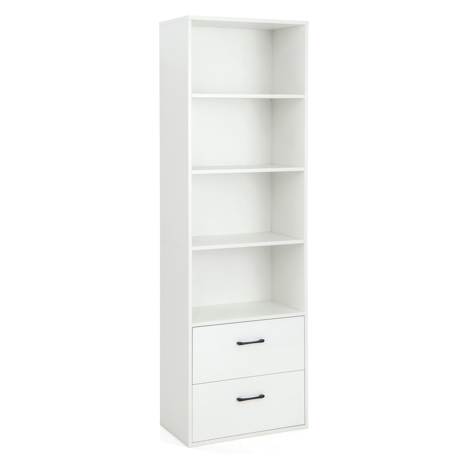 6-Tier Tall Freestanding Bookshelf with 4 Open Shelves and 2 Drawers, White Bookcases at Gallery Canada