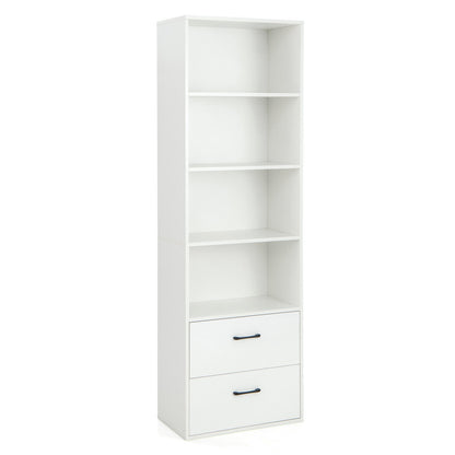 6-Tier Tall Freestanding Bookshelf with 4 Open Shelves and 2 Drawers, White Bookcases at Gallery Canada