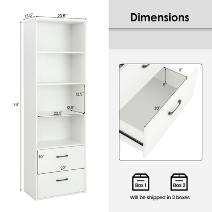 6-Tier Tall Freestanding Bookshelf with 4 Open Shelves and 2 Drawers, White Bookcases at Gallery Canada