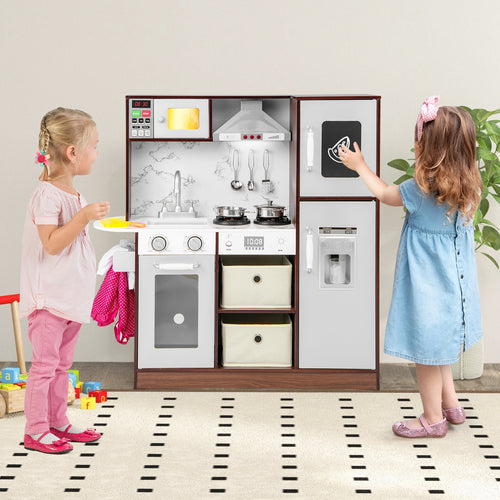Kids Modern Toy Kitchen Playset with Attractive Lights and Sounds, Coffee