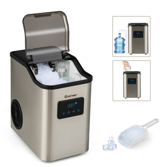 Countertop Nugget Ice Maker with 2 Ways Water Refill Self-Cleaning, Silver