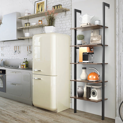 5-Tier Wood Look Ladder Shelf with Metal Frame for Home, Deep Brown Bookcases at Gallery Canada