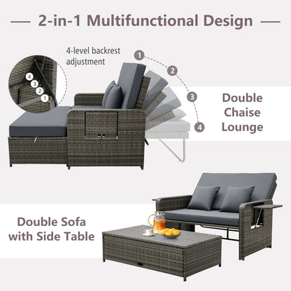 Wicker Loveseat Sofa with Multipurpose Ottoman and Retractable Side Tray, Gray Patio Furniture Sets at Gallery Canada