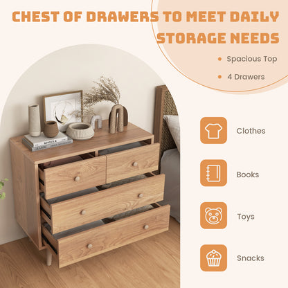 4-Drawer Dresser Cabinet Storage Organizer Rubber Leg with Rail, Natural Cabinets & Chests at Gallery Canada