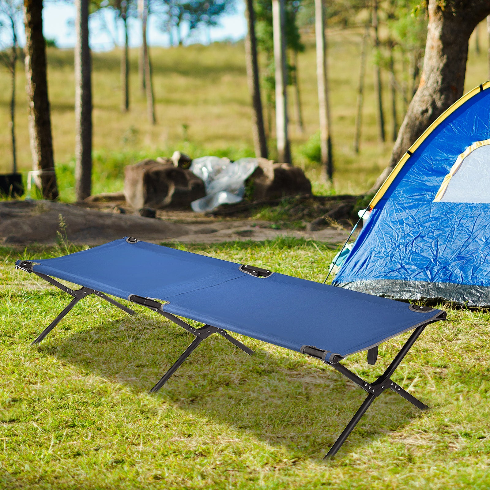 Adults Kids Folding Camping Cot, Blue Camping Furniture at Gallery Canada