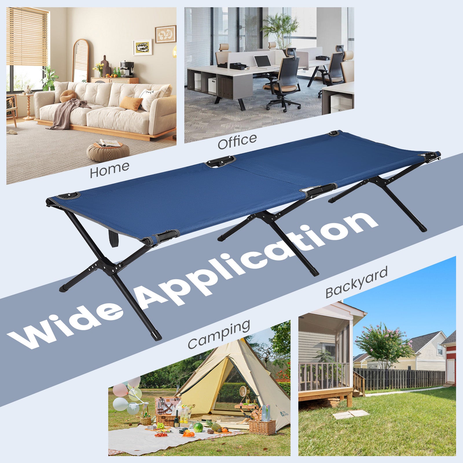 Adults Kids Folding Camping Cot, Blue Camping Furniture at Gallery Canada