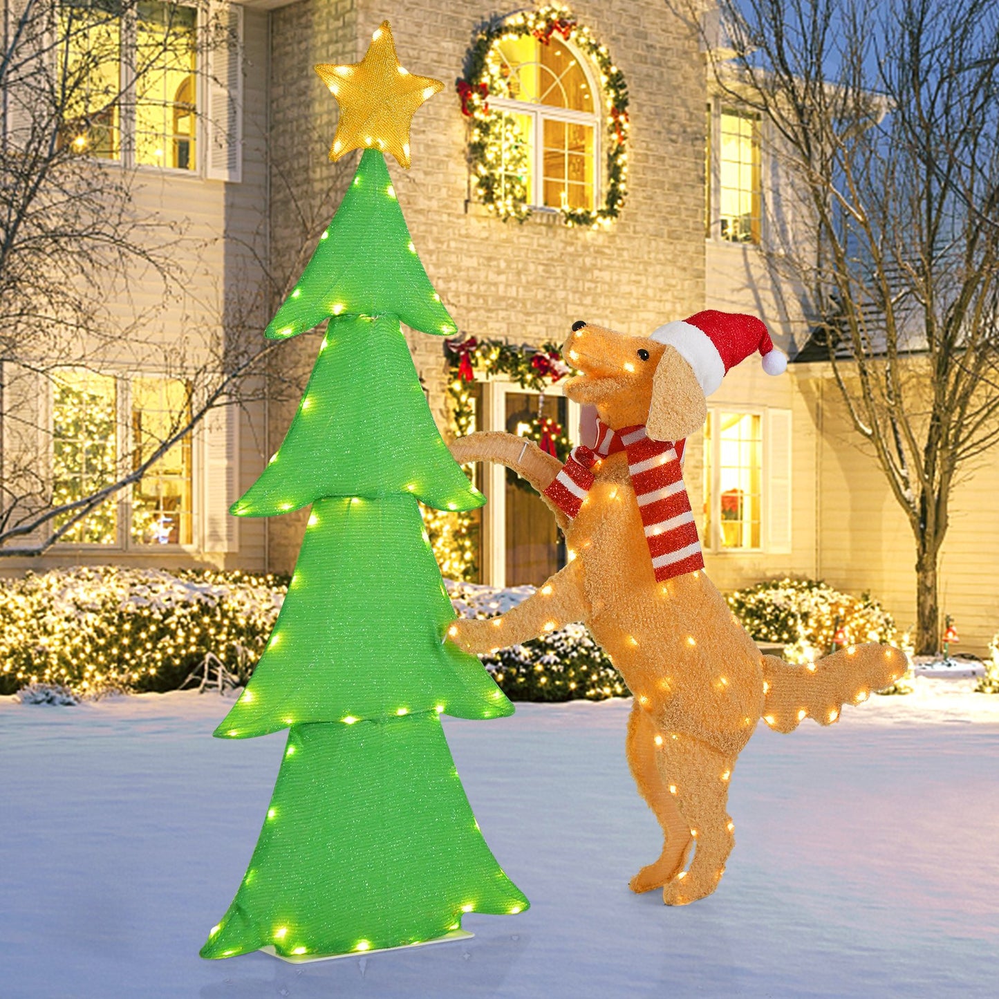 4FT Lighted Tinsel Xmas Tree with Plush Goldendoodle Dog, Multicolor at Gallery Canada