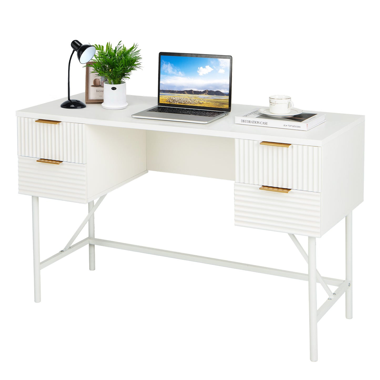 48 Inch Home Office Computer Desk with 4 Drawers, White Computer Desks at Gallery Canada