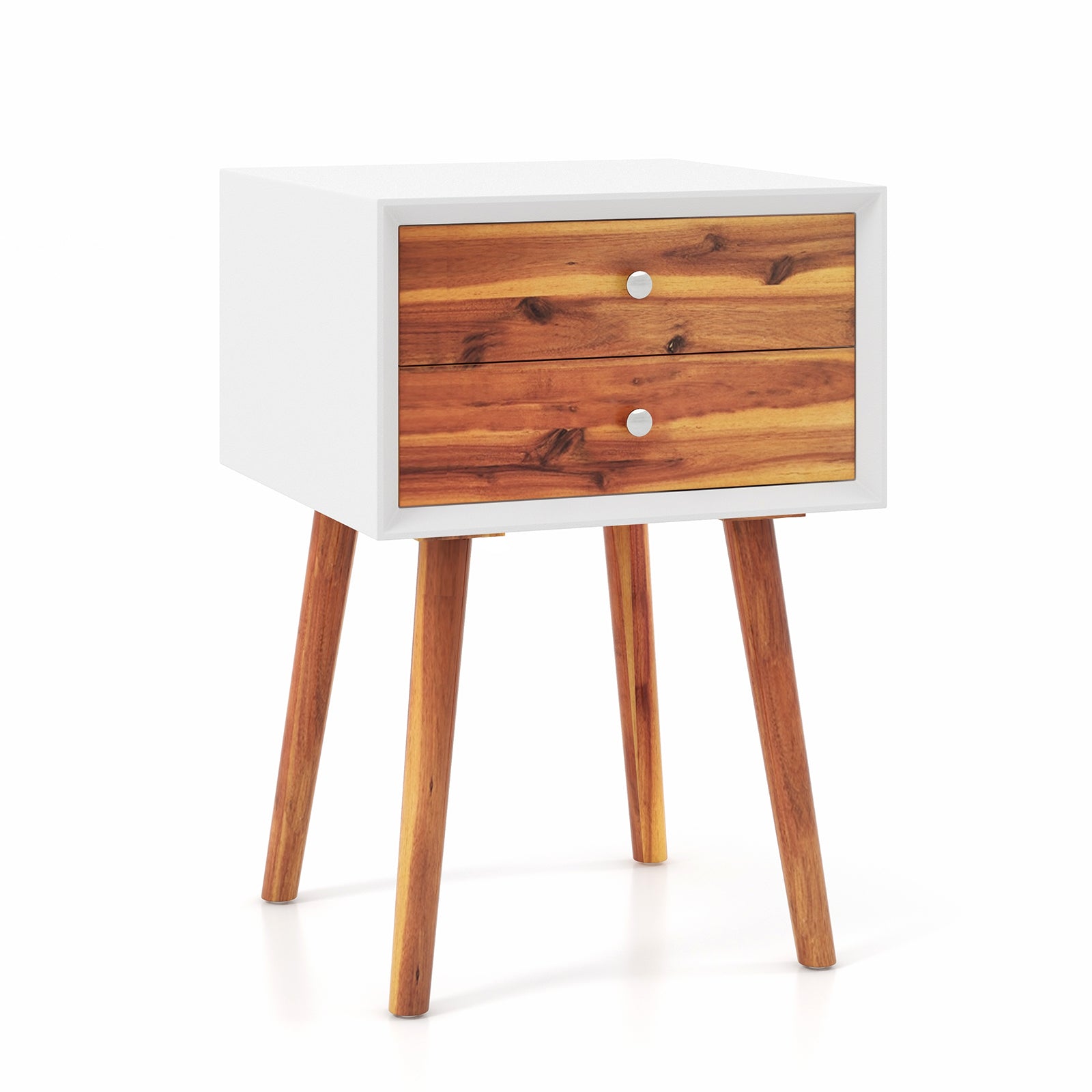 Wooden Nightstand, Mid-Century End Table, 2 Storage Drawers, Brown Nightstands at Gallery Canada