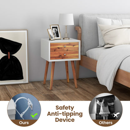 Wooden Nightstand Mid-Century End Side Table with 2 Storage Drawers, Brown Nightstands at Gallery Canada