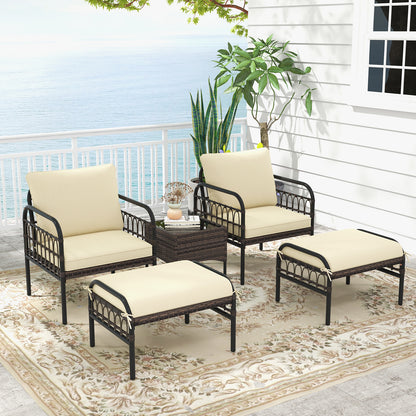 5 Piece Patio Conversation Set with Ottomans and Coffee Table, Beige Outdoor Chaise Lounges at Gallery Canada