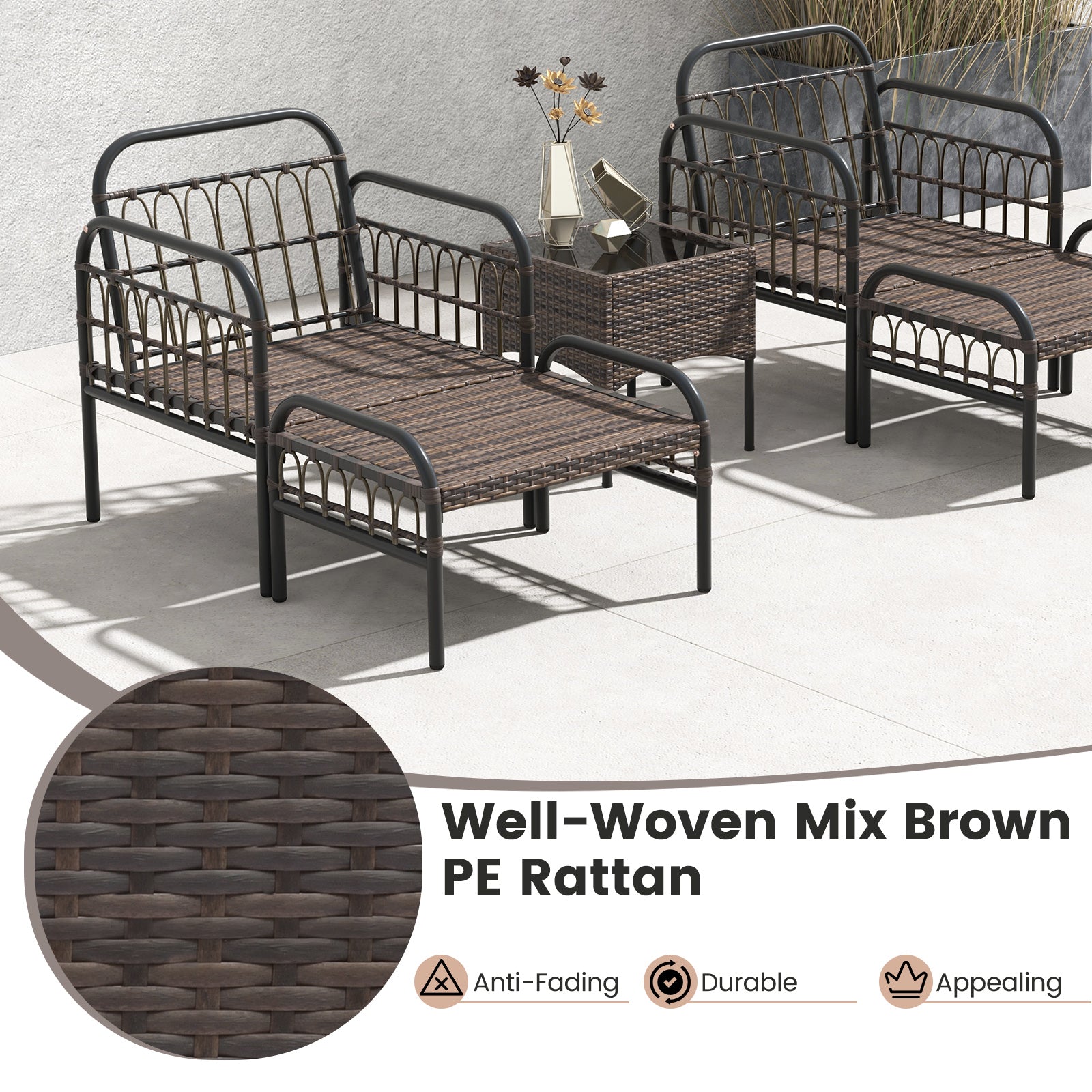 5 Piece Patio Conversation Set with Ottomans and Coffee Table, Beige Outdoor Chaise Lounges at Gallery Canada