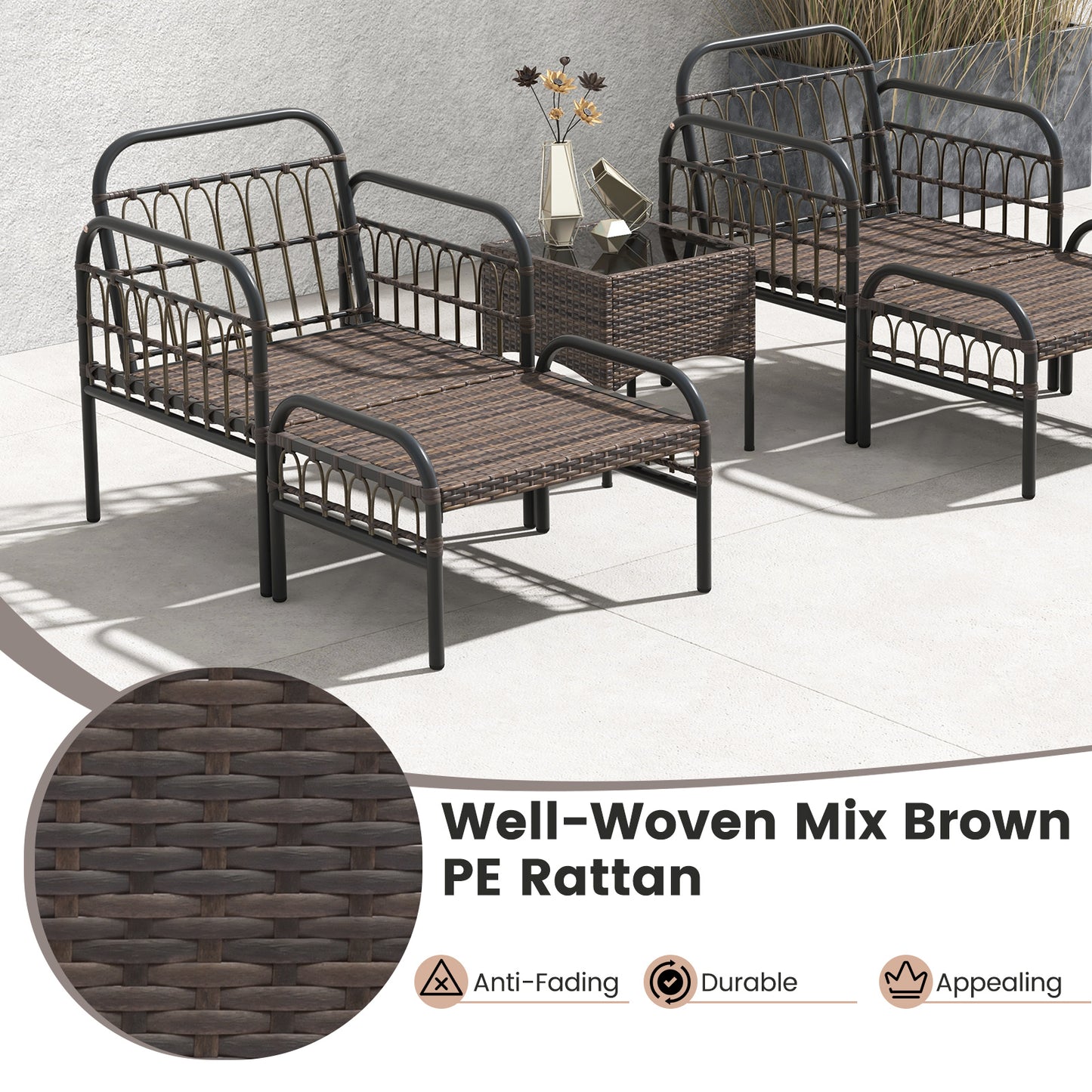 5 Piece Patio Conversation Set with Ottomans and Coffee Table, Beige Outdoor Chaise Lounges at Gallery Canada