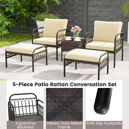 5 Piece Patio Conversation Set with Ottomans and Coffee Table, Beige Outdoor Chaise Lounges at Gallery Canada