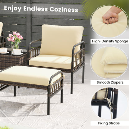 5 Piece Patio Conversation Set with Ottomans and Coffee Table, Beige Outdoor Chaise Lounges at Gallery Canada
