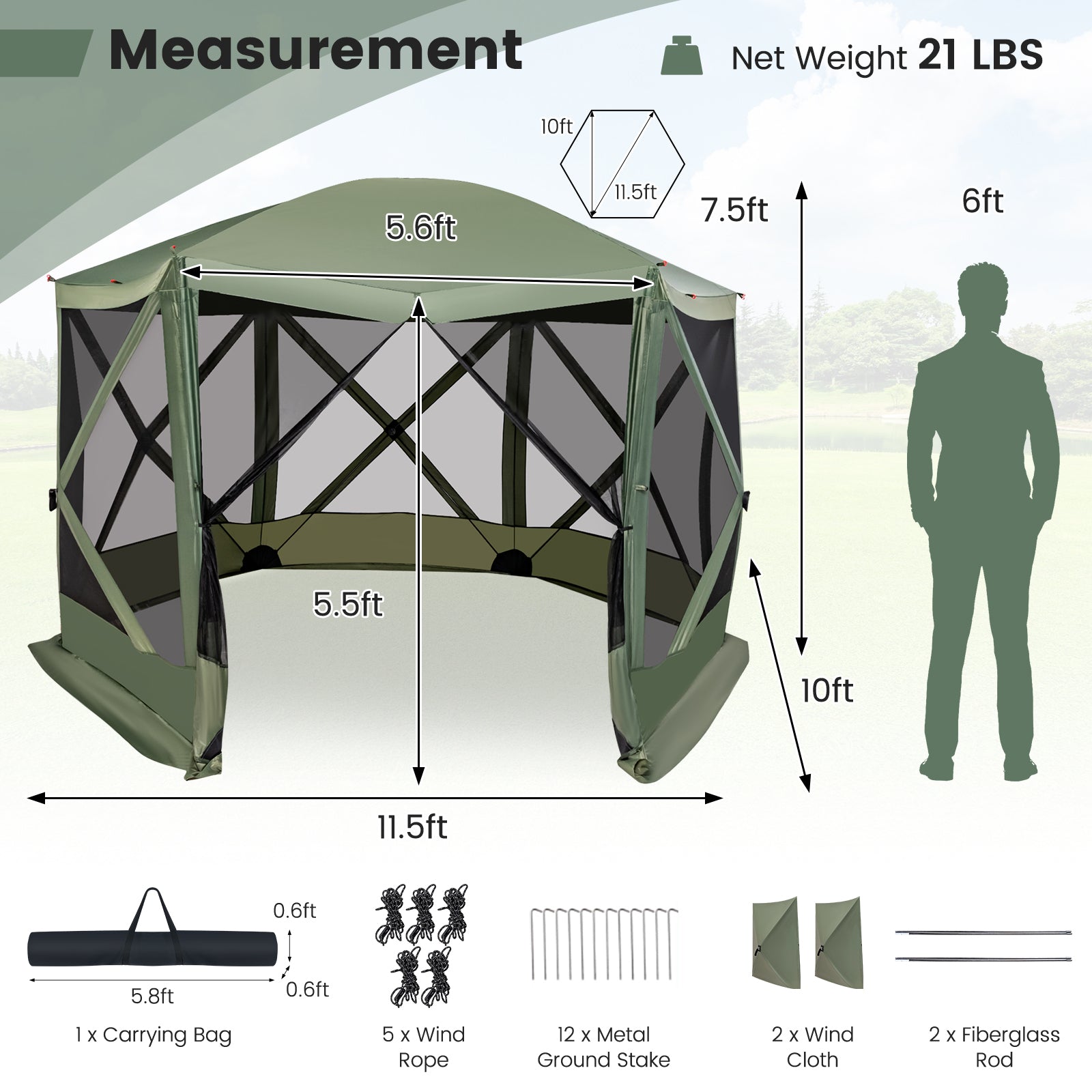 11.5 X 11.5 Ft Pop-Up Screen House Tent, Portable Carrying Bag, Green Tents at Gallery Canada