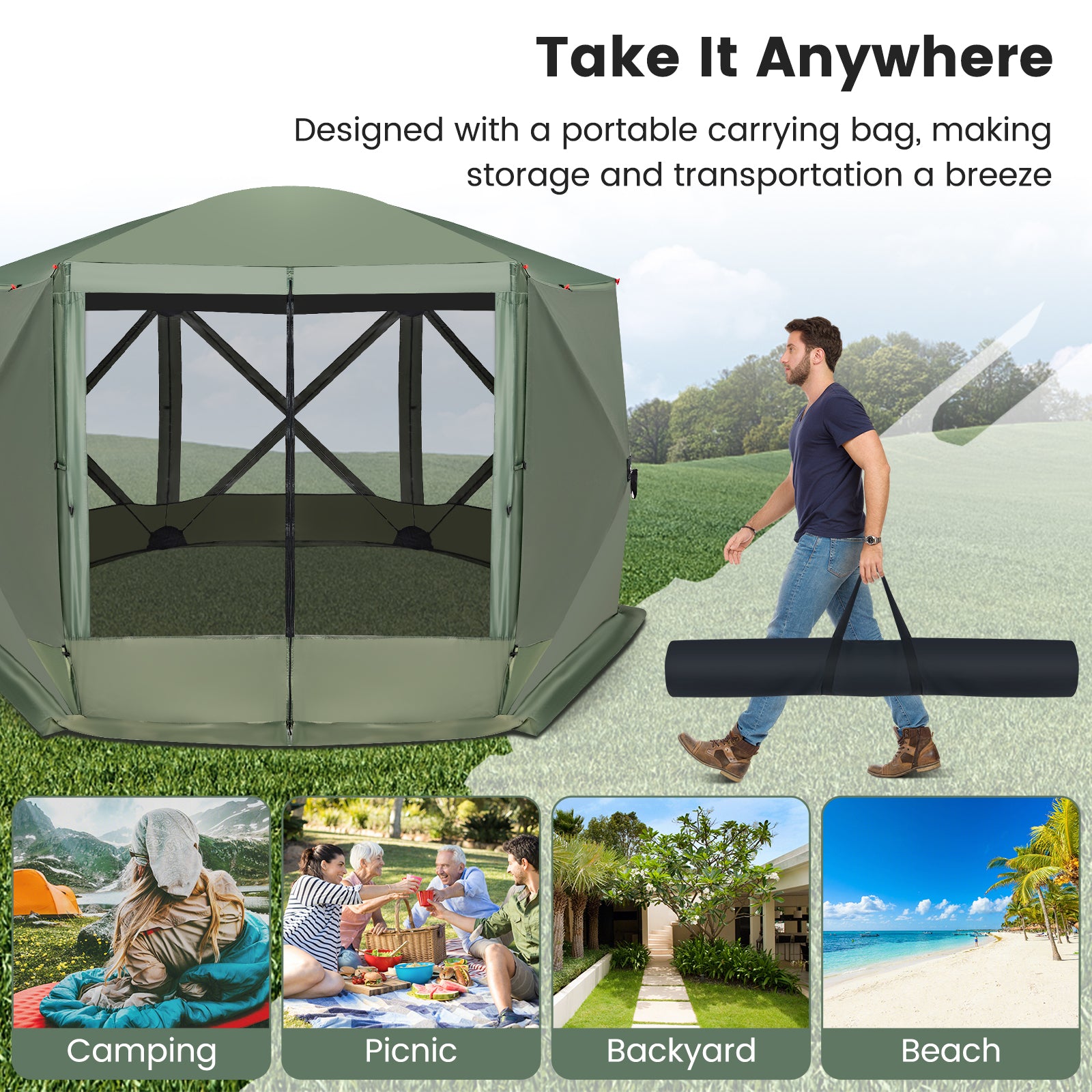 11.5 X 11.5 Ft Pop-Up Screen House Tent, Portable Carrying Bag, Green Tents at Gallery Canada