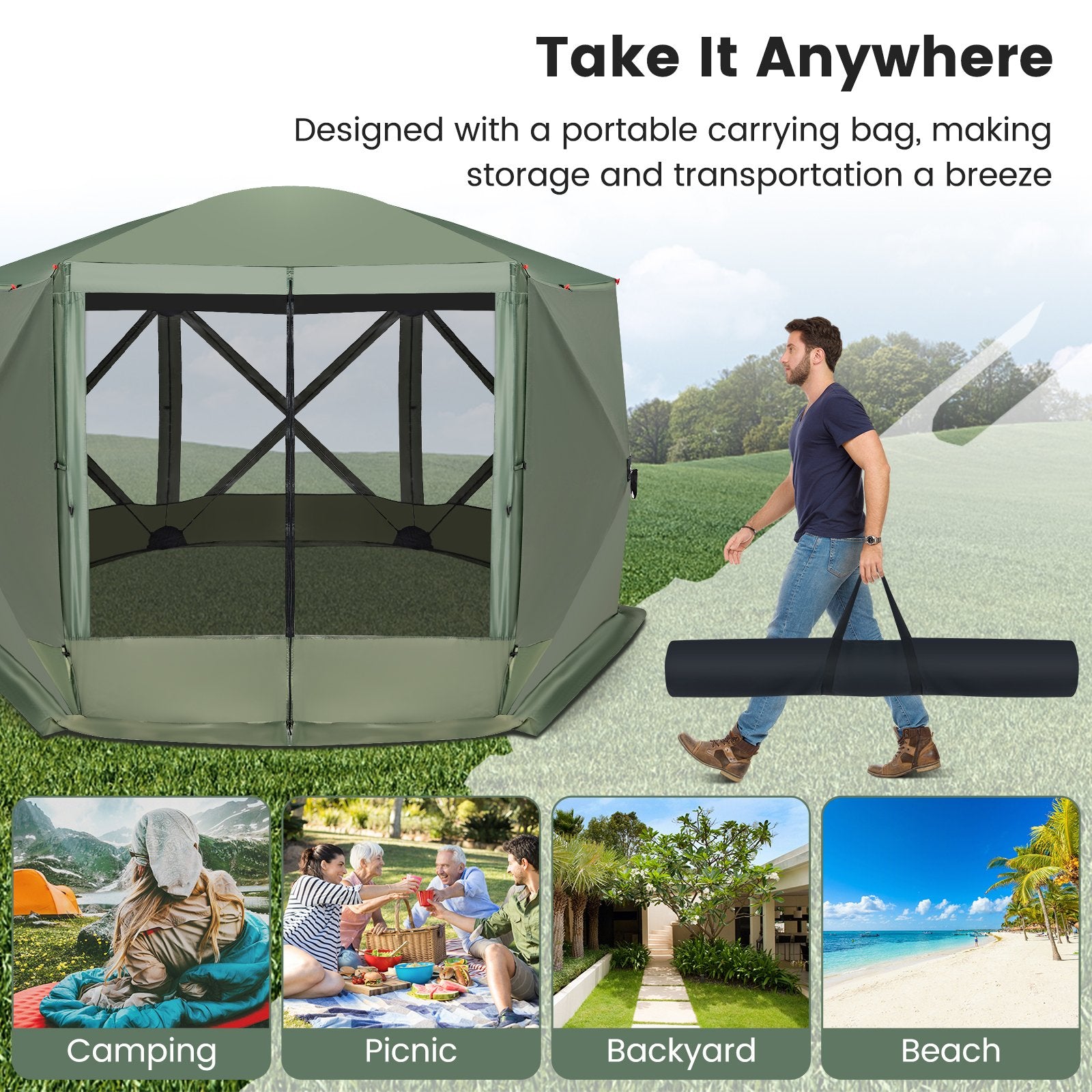 11.5 X 11.5 FT Pop-up Screen House Tent with Portable Carrying Bag, Green - Gallery Canada