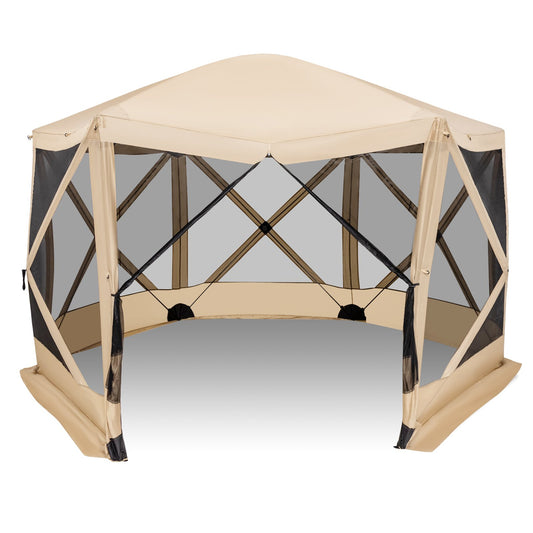 11.5 X 11.5 FT Pop-up Screen House Tent with Portable Carrying Bag, Coffee - Gallery Canada