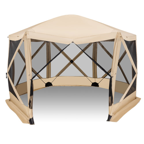 11.5 X 11.5 FT Pop-Up Screen House Tent, Portable Carrying Bag, Coffee