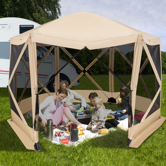 11.5 X 11.5 FT Pop-up Screen House Tent with Portable Carrying Bag, Coffee - Gallery Canada