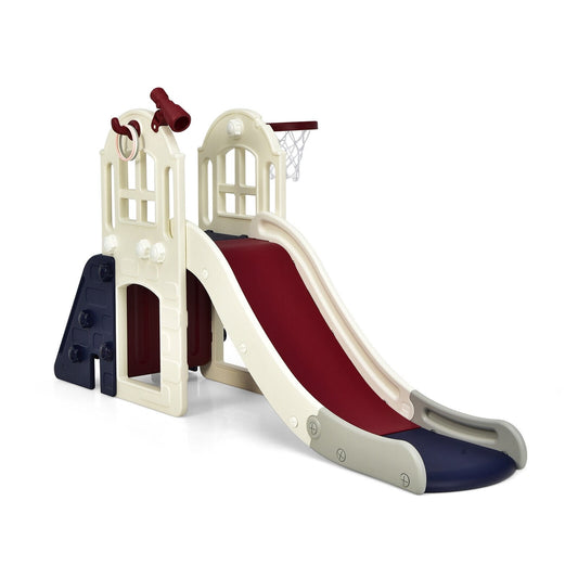 6-In-1 Large Slide For Kids, Climber Slide Playset With Basketball Hoop, Blue Climbers & Slides Blue at Gallery Canada