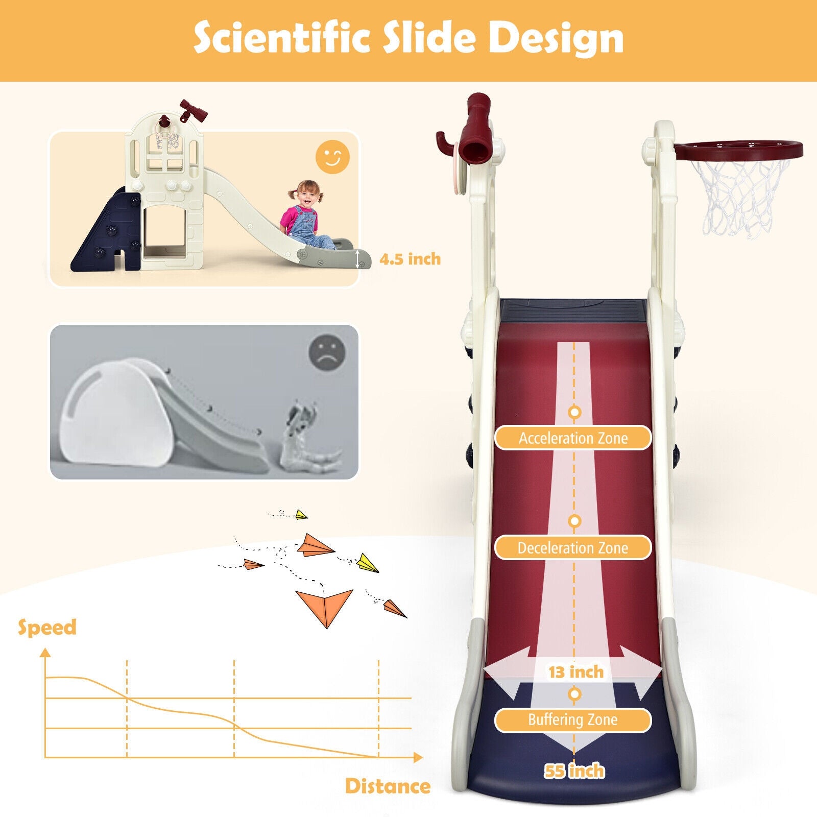 6-In-1 Large Slide for Kids Toddler Climber Slide Playset with Basketball Hoop, Blue Climbers & Slides at Gallery Canada