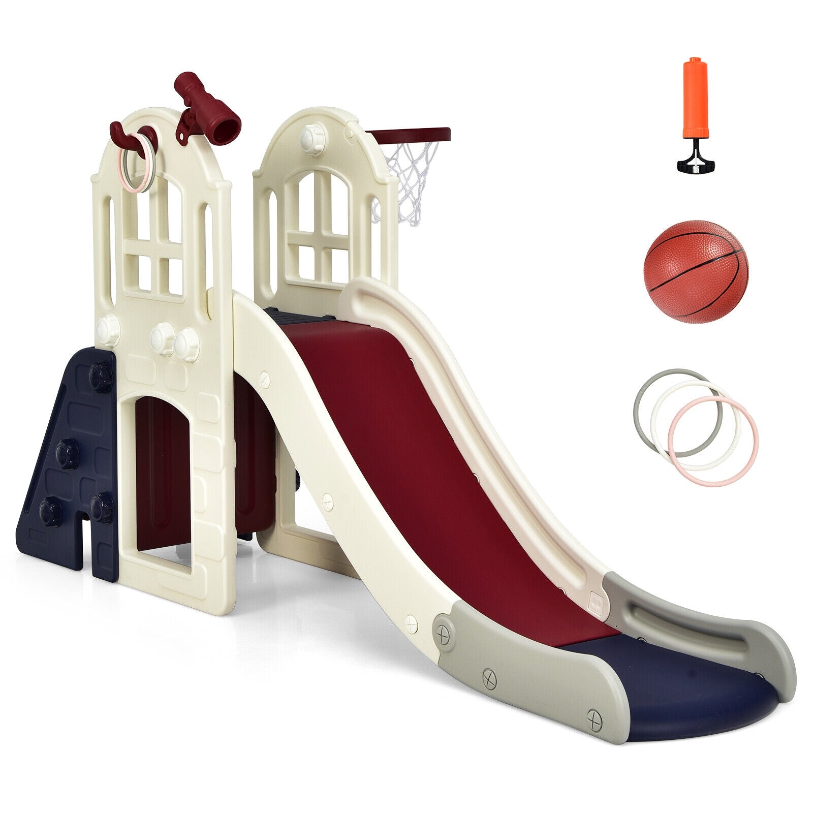 6-In-1 Large Slide for Kids Toddler Climber Slide Playset with Basketball Hoop, Blue Climbers & Slides at Gallery Canada