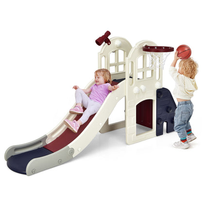 6-In-1 Large Slide for Kids Toddler Climber Slide Playset with Basketball Hoop, Blue Climbers & Slides at Gallery Canada