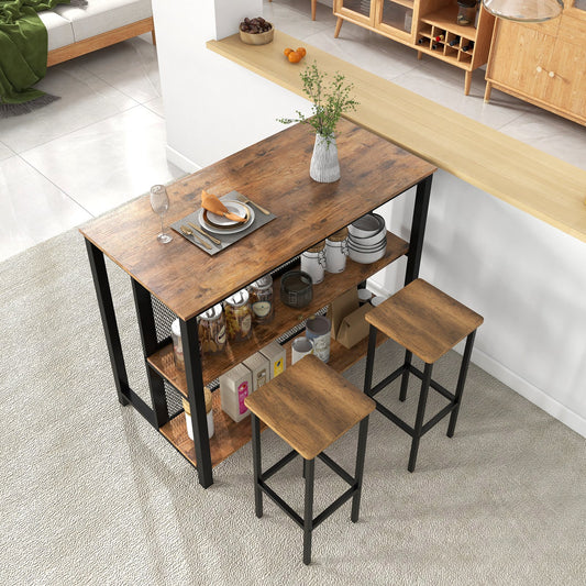36" 3-Tier Bar Table with Storage Metal Frame Adjustable Foot Pads for Dining Room, Rustic Brown - Gallery Canada