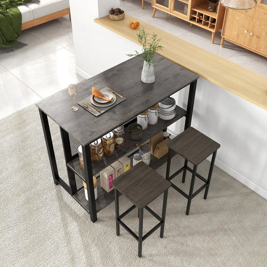 36" 3-Tier Bar Table with Storage Metal Frame Adjustable Foot Pads for Dining Room, Gray - Gallery Canada