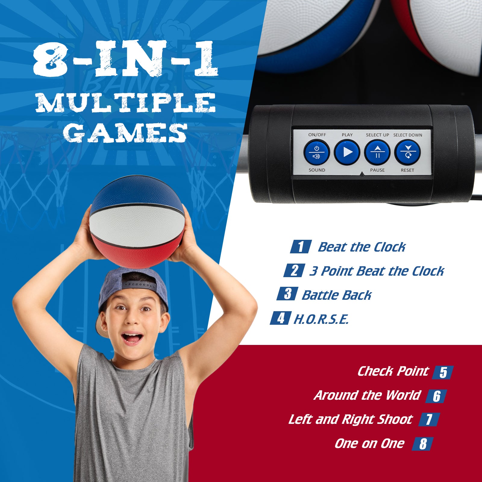 Dual Shot Basketball Arcade Game with 8 Game Modes and 4 Balls, Red Game Room at Gallery Canada