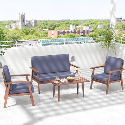 4 Piece Outdoor Acacia Wood Conversation Set with Soft Seat and Back Cushions, Gray Patio Conversation Sets at Gallery Canada