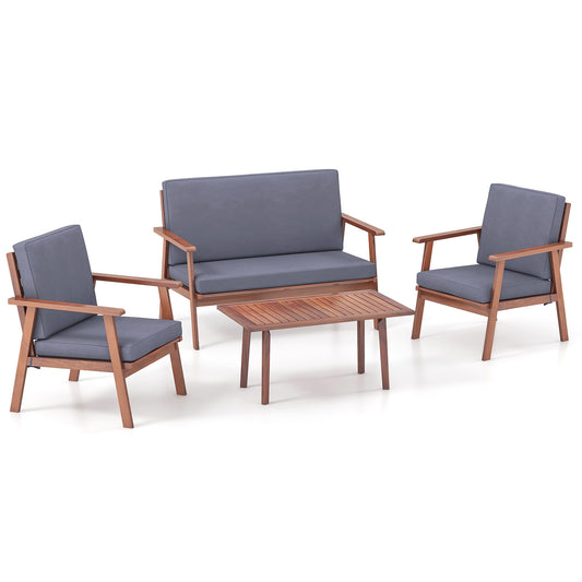 4 Piece Acacia Wood Conversation Set, Gray Cushions Patio Conversation Sets Gray at Gallery Canada