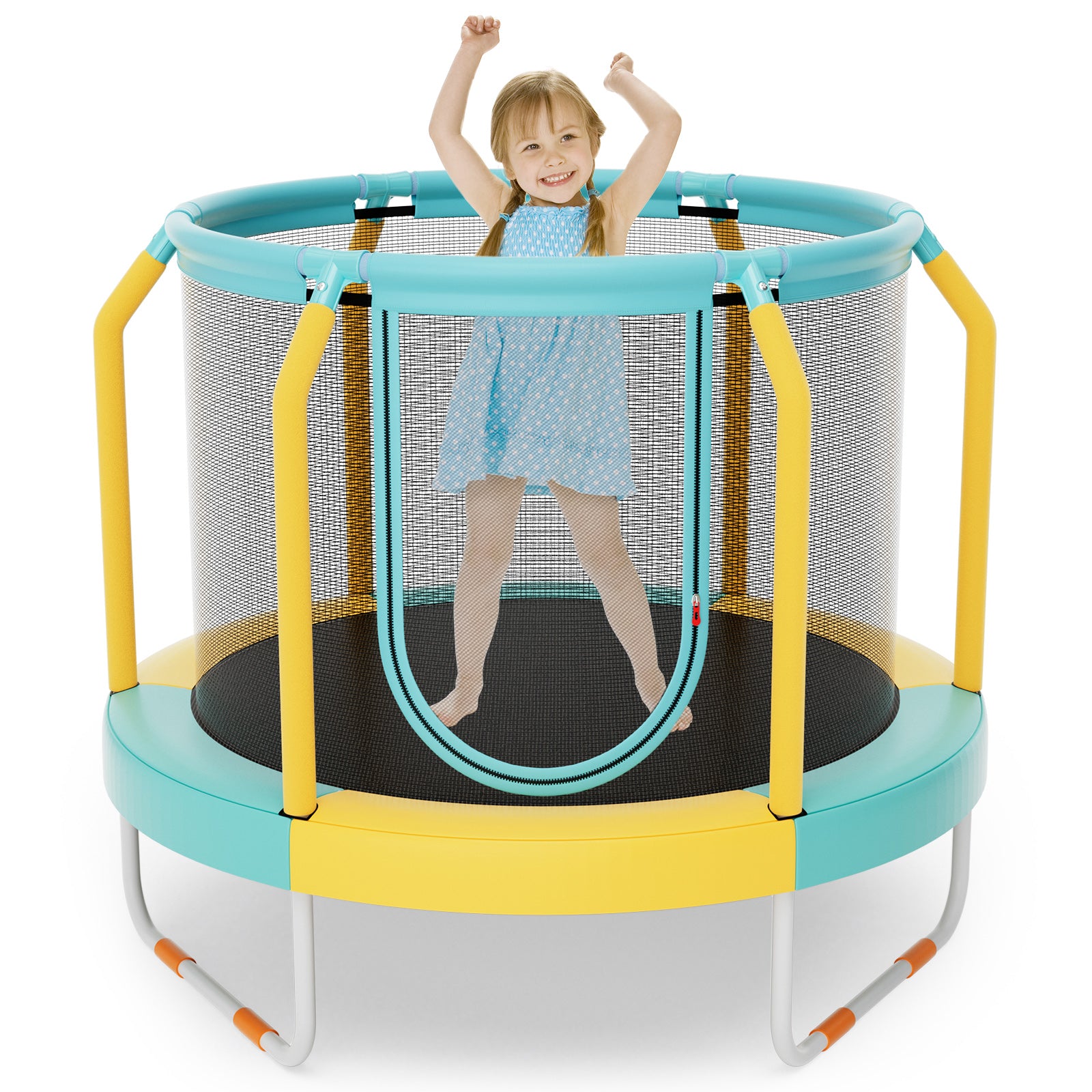 Mini Trampoline with Enclosure and Heavy-duty Metal Frame, Yellow Trampolines at Gallery Canada