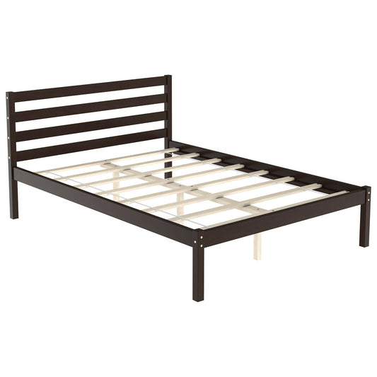 Full Size Bed frame Foundation with Solid Wooden Slat Suppor Simple Bed Frame Espresso at Gallery Canada