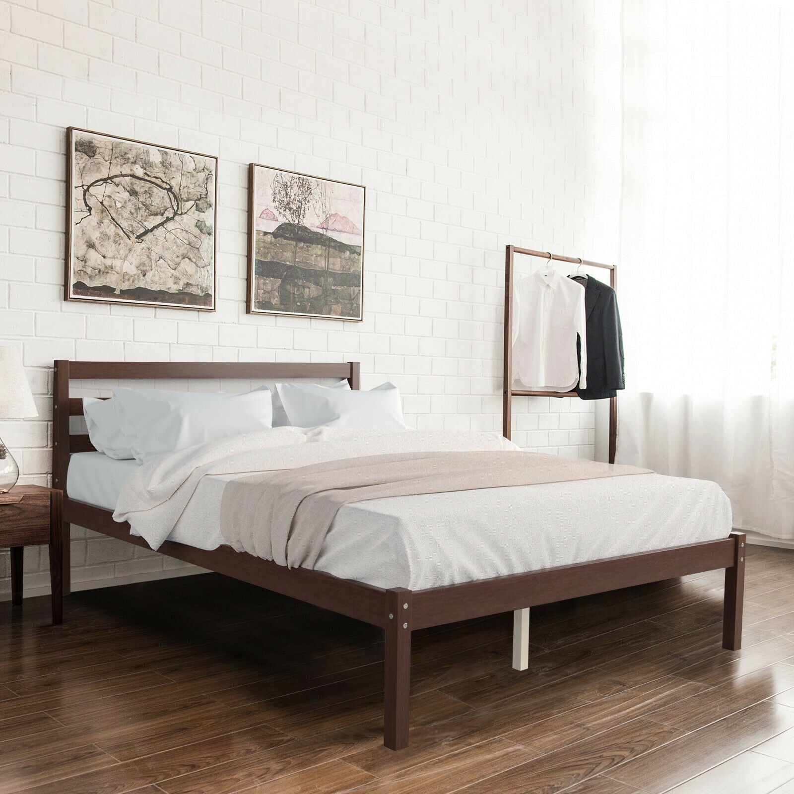 Full Size Bed frame Foundation with Solid Wooden Slat Suppor Simple Bed Frame at Gallery Canada