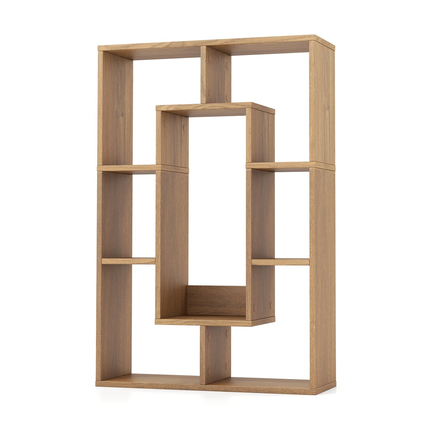 7-Cube Geometric Bookshelf Modern Decorative Open Bookcase, Natural