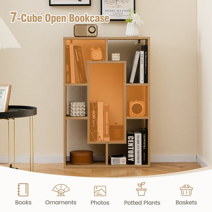 7-Cube Geometric Bookshelf Modern Decorative Open Bookcase, Natural