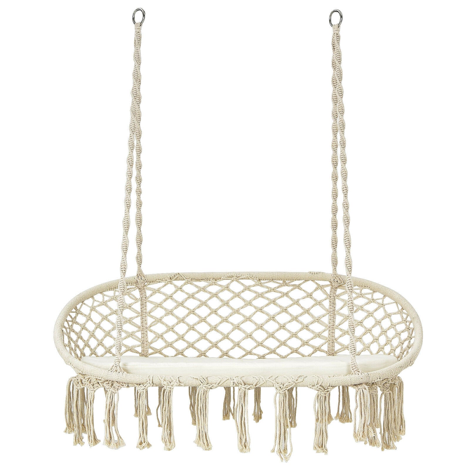 2 Person Hanging Hammock Chair with Cushion Macrame Swing, Beige Hammocks at Gallery Canada
