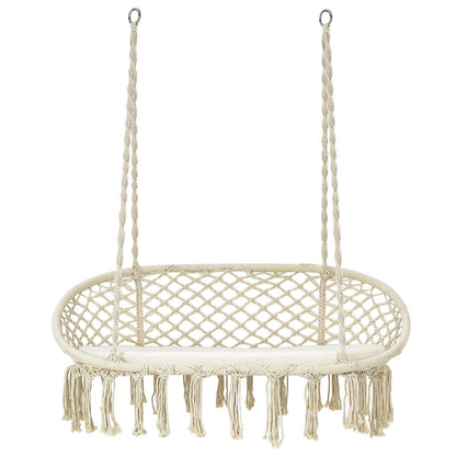 2 Person Hanging Hammock Chair with Cushion Macrame Swing, Beige Hammocks at Gallery Canada