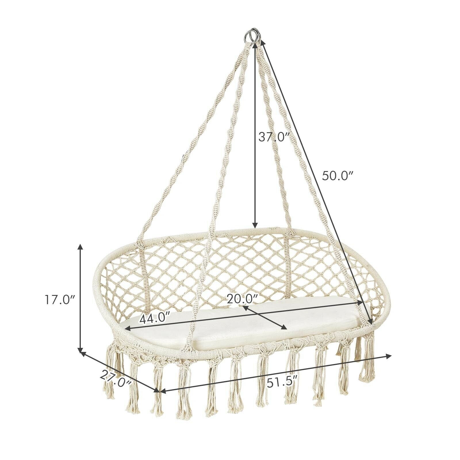 2 Person Hanging Hammock Chair with Cushion Macrame Swing, Beige Hammocks at Gallery Canada