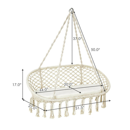 2 Person Hanging Hammock Chair with Cushion Macrame Swing, Beige Hammocks at Gallery Canada